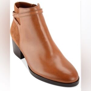 LAUREN RALPH LAUREN Sz 8.5B Damara  Leather Suede Back Strap Zipper Booties